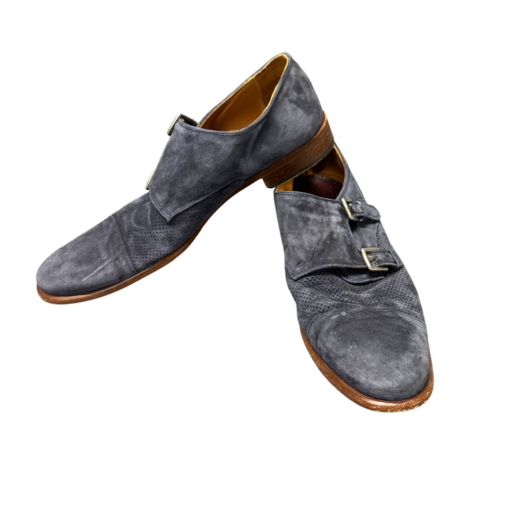 Bruno Magli Shoes Double Monk Strap Mens 9.5 Wesley Blue Suede Made in Italy